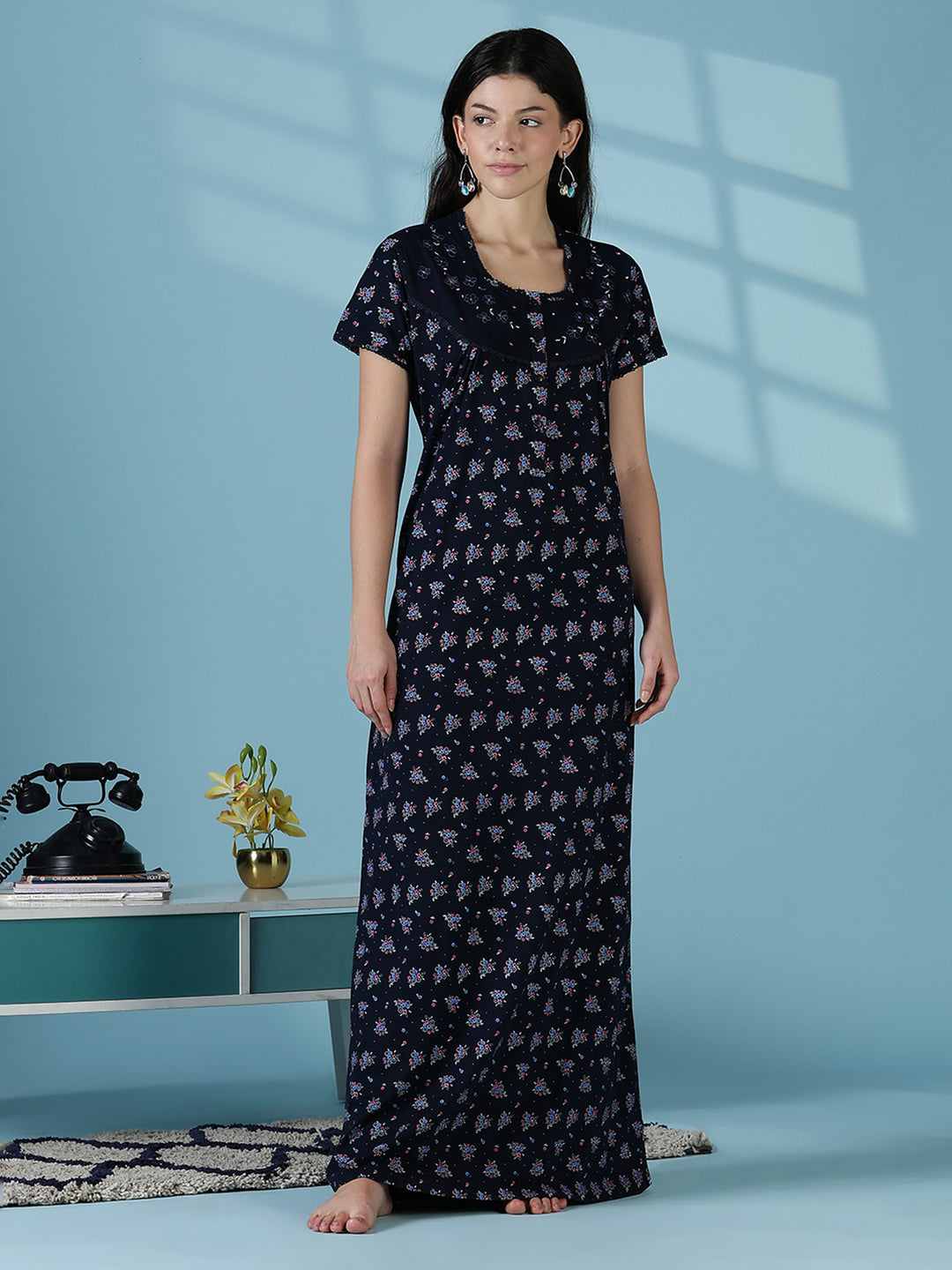 Navy cotton blend soft daily wear nightwear for women