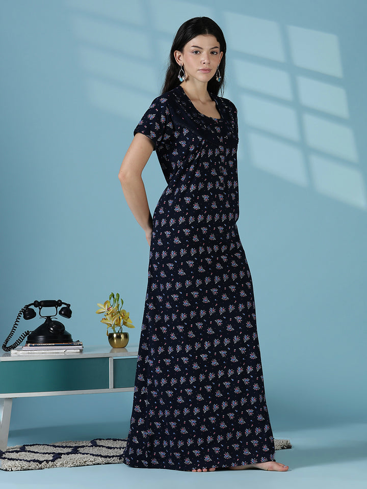Navy cotton blend soft daily wear nightwear for women