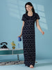 Navy Floral Cotton Blend Nighty for Women Comfortable Fit