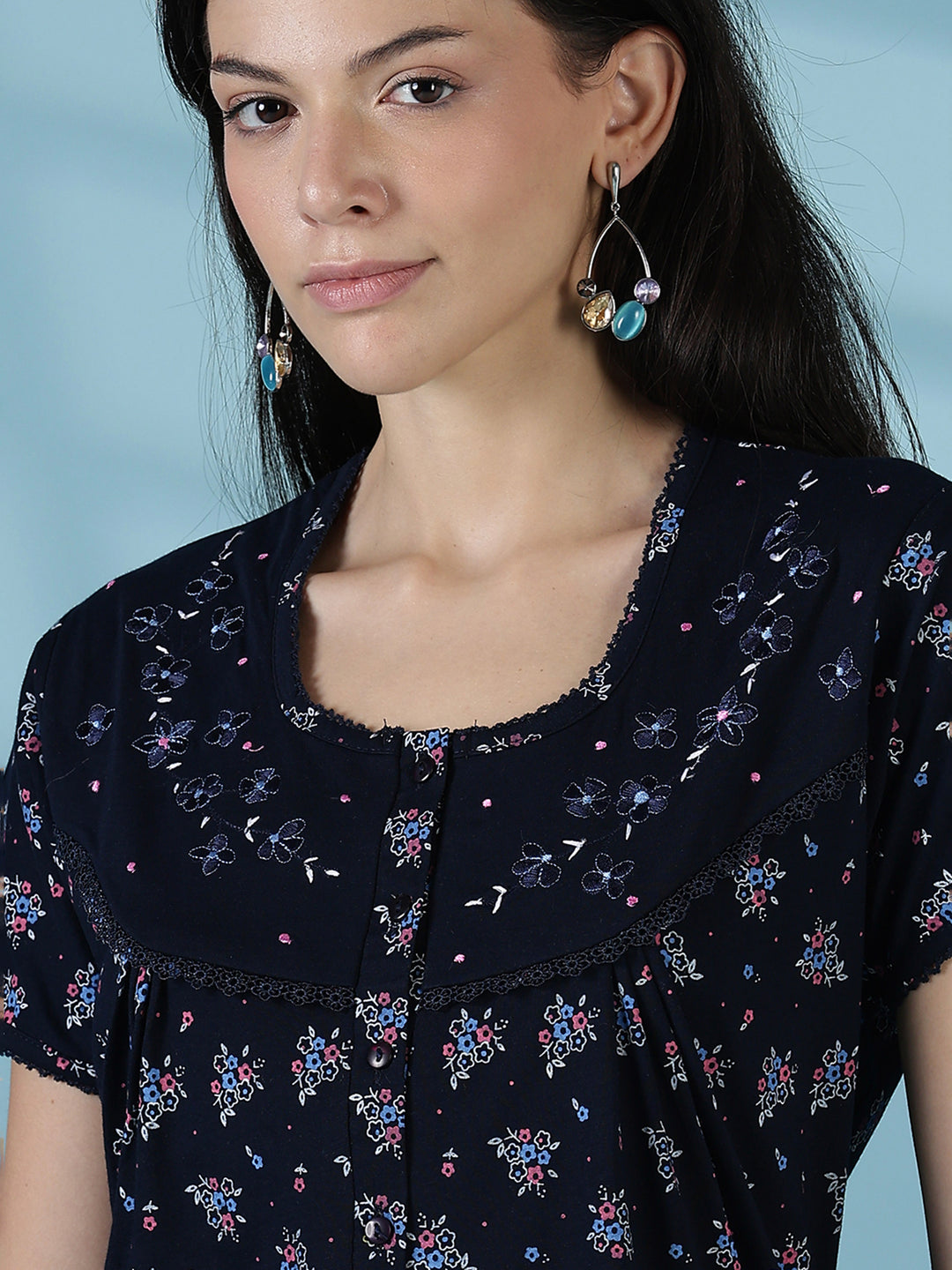 Navy cotton blend soft daily wear nightwear for women