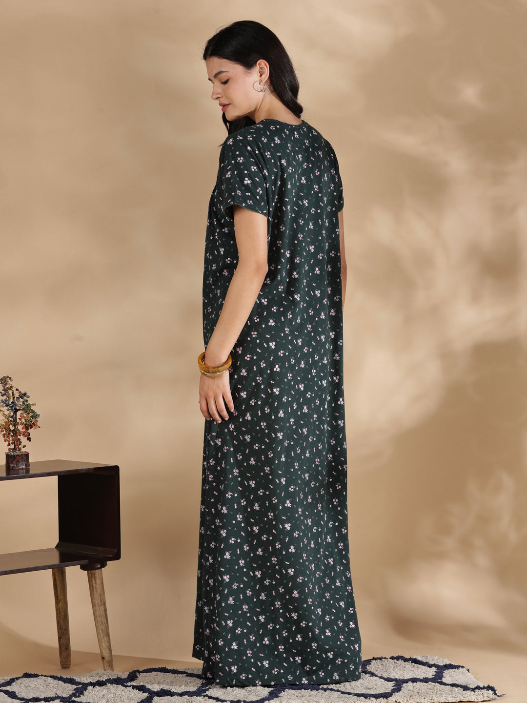 Emerald floral cotton blend nightydress for women online