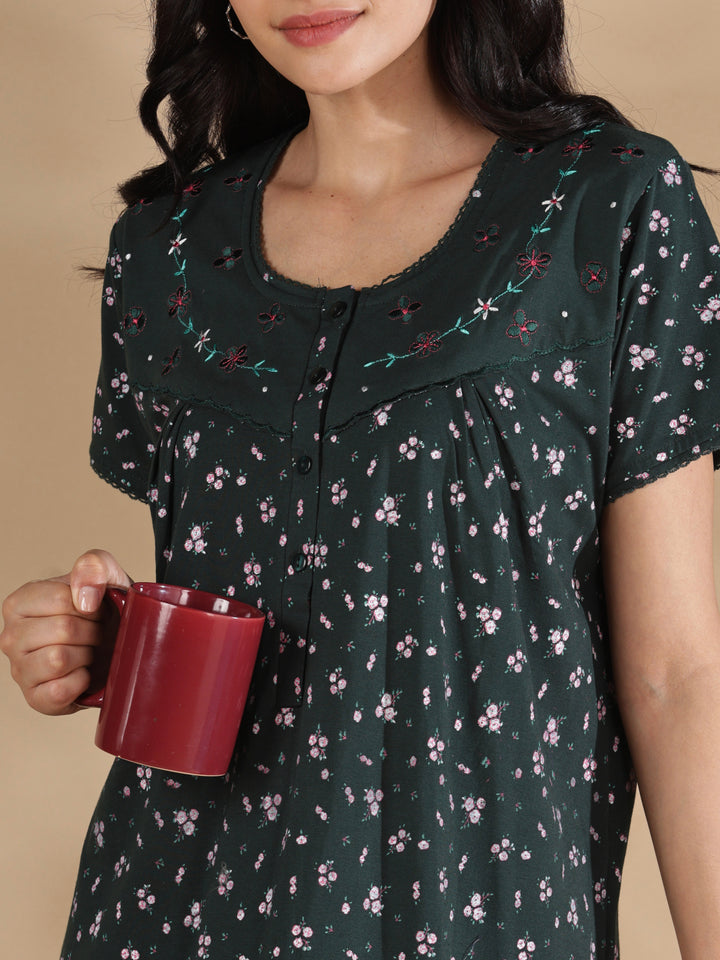 Emerald floral cotton blend nightydress for women online