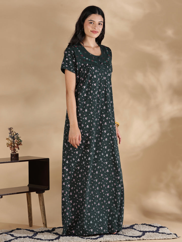 Emerald floral cotton blend nightydress for women online