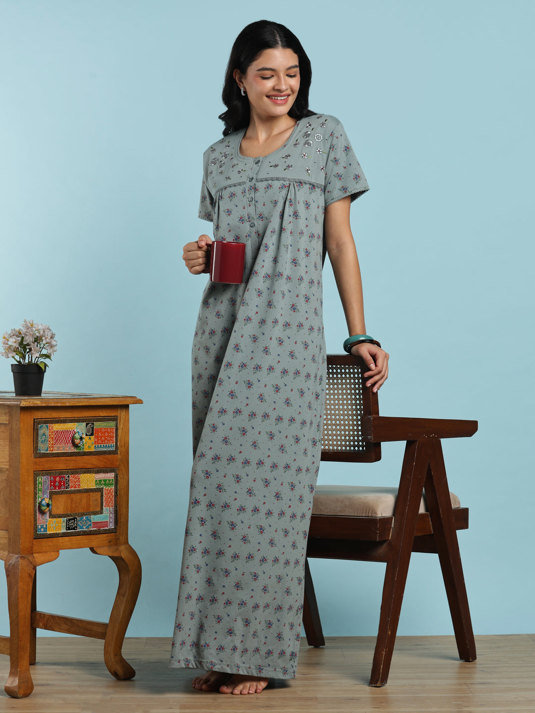 Sage sprig cotton blend nightwear for women online
