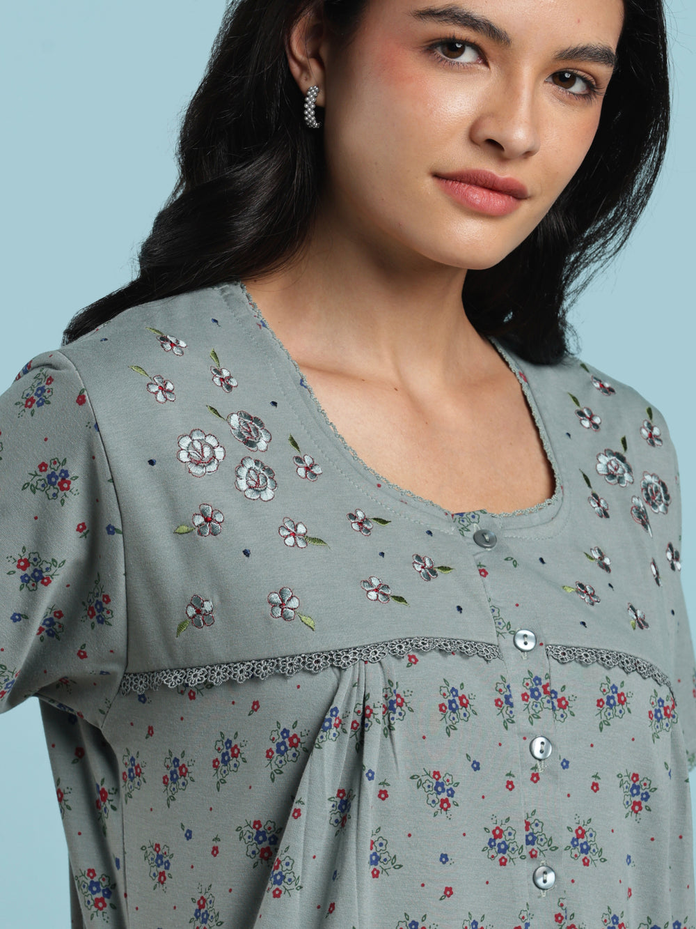 Sage sprig cotton blend nightwear for women online