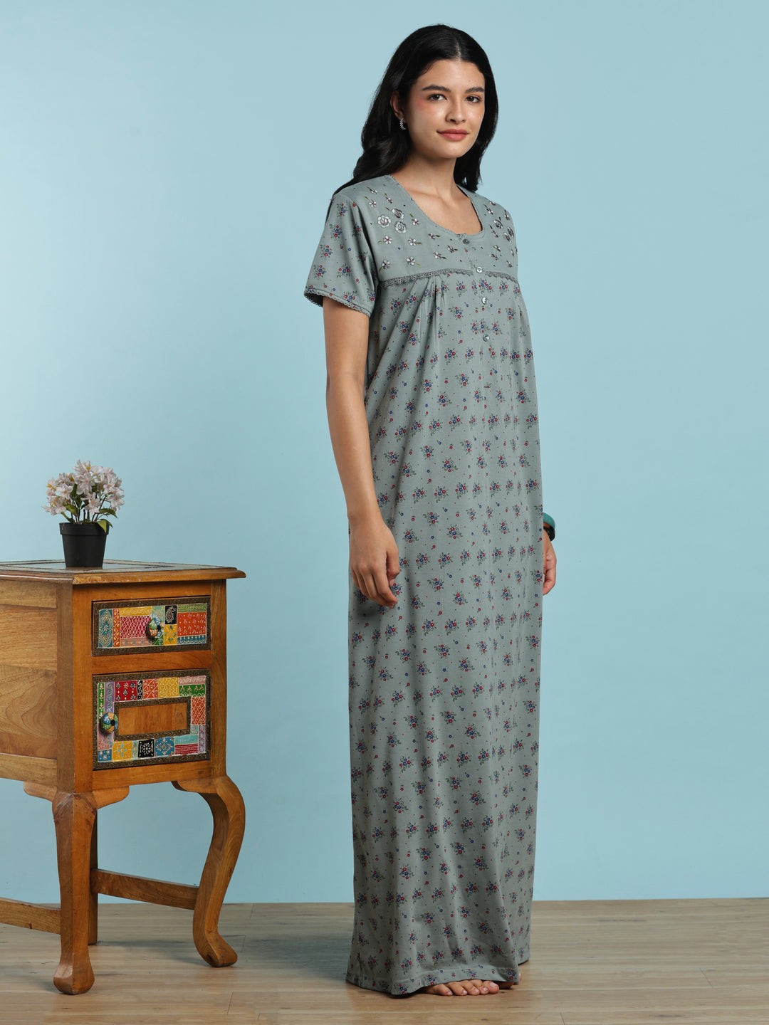 Sage sprig cotton blend nightwear for women online
