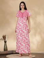 Pure Cotton Floral Kantha Work Nighty for Women in Rosabelle