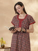 Ajrakh Rust Cotton Nighty for Women Floral A Line Comfort