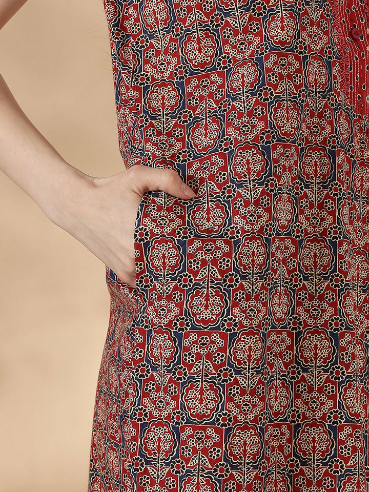 Ajrakh rust best comfortable pure cotton nighty for women