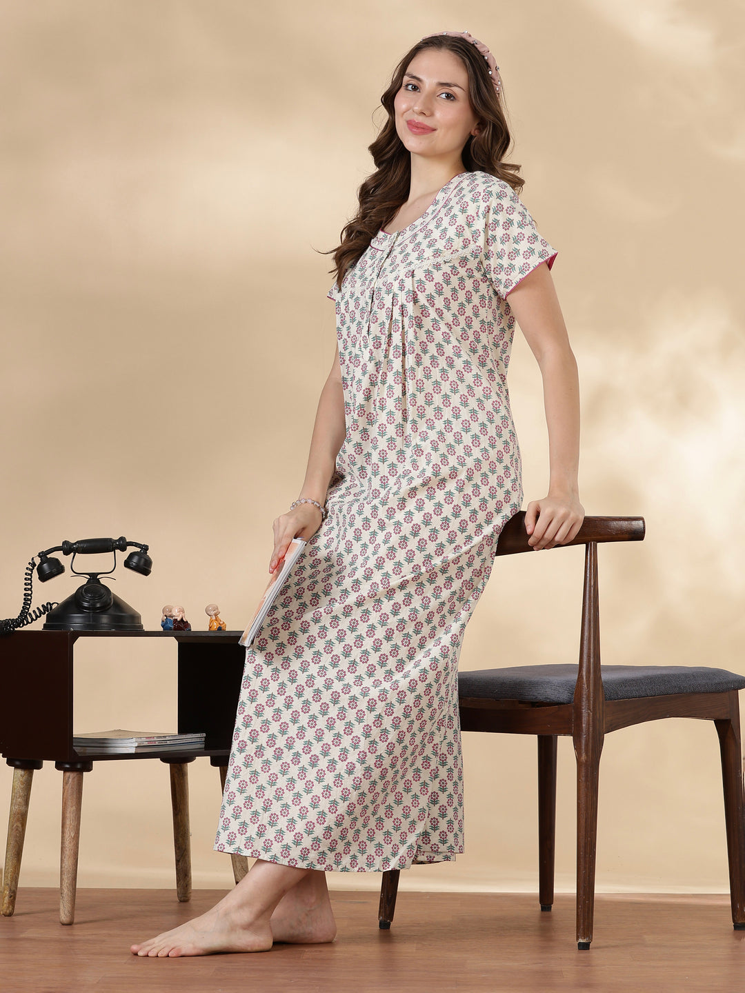 Leaf green soft 100% pure cotton nighty for ladies online