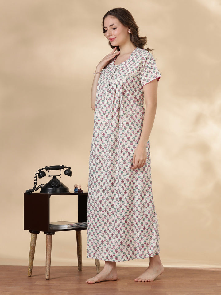 Leaf green soft 100% pure cotton nighty for ladies online