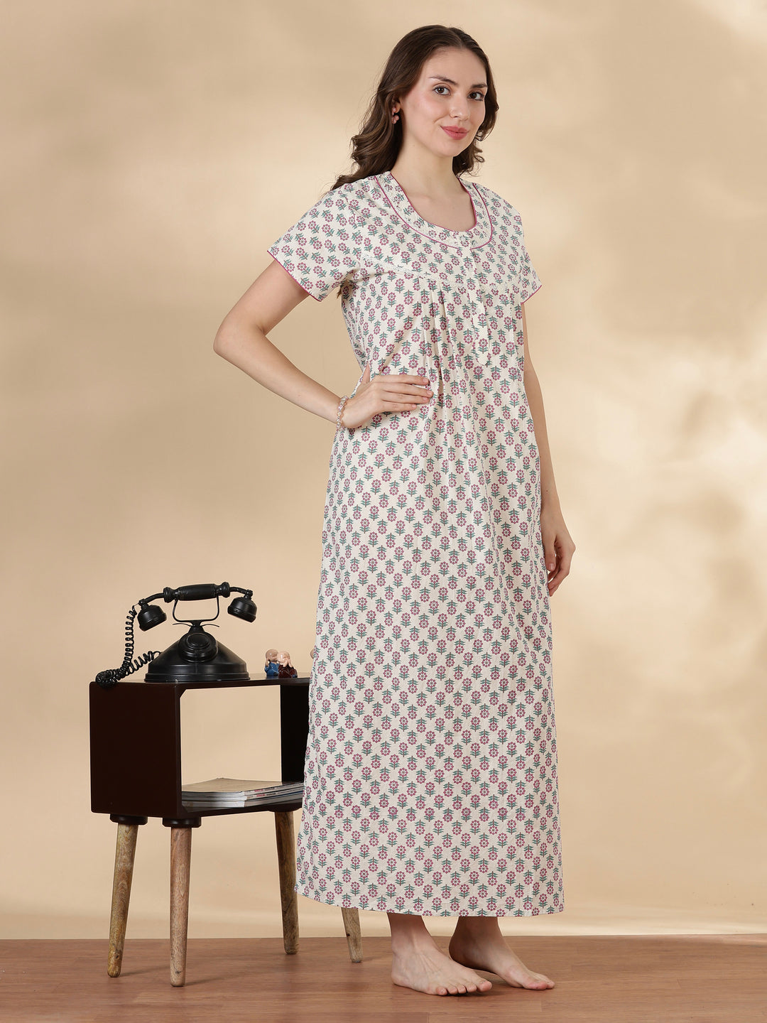 Leaf green soft 100% pure cotton nighty for ladies online