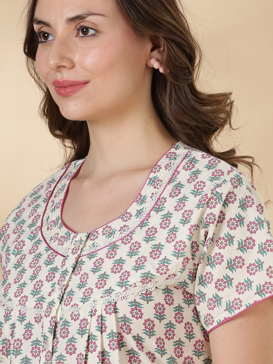 Leaf green soft 100% pure cotton nighty for ladies online