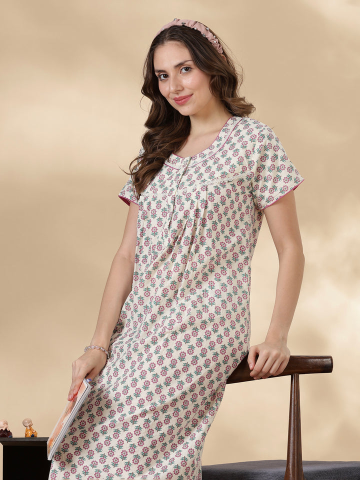Leaf green soft 100% pure cotton nighty for ladies online