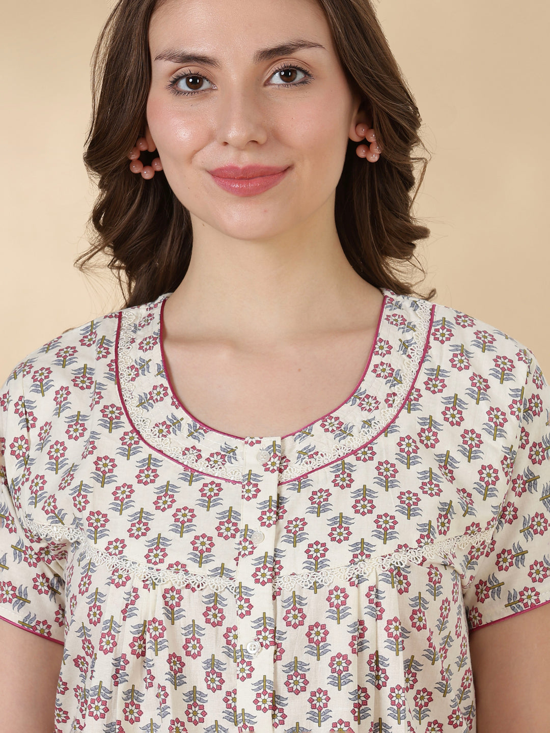 Lilac soft floral 100% pure cotton sleepwear for women