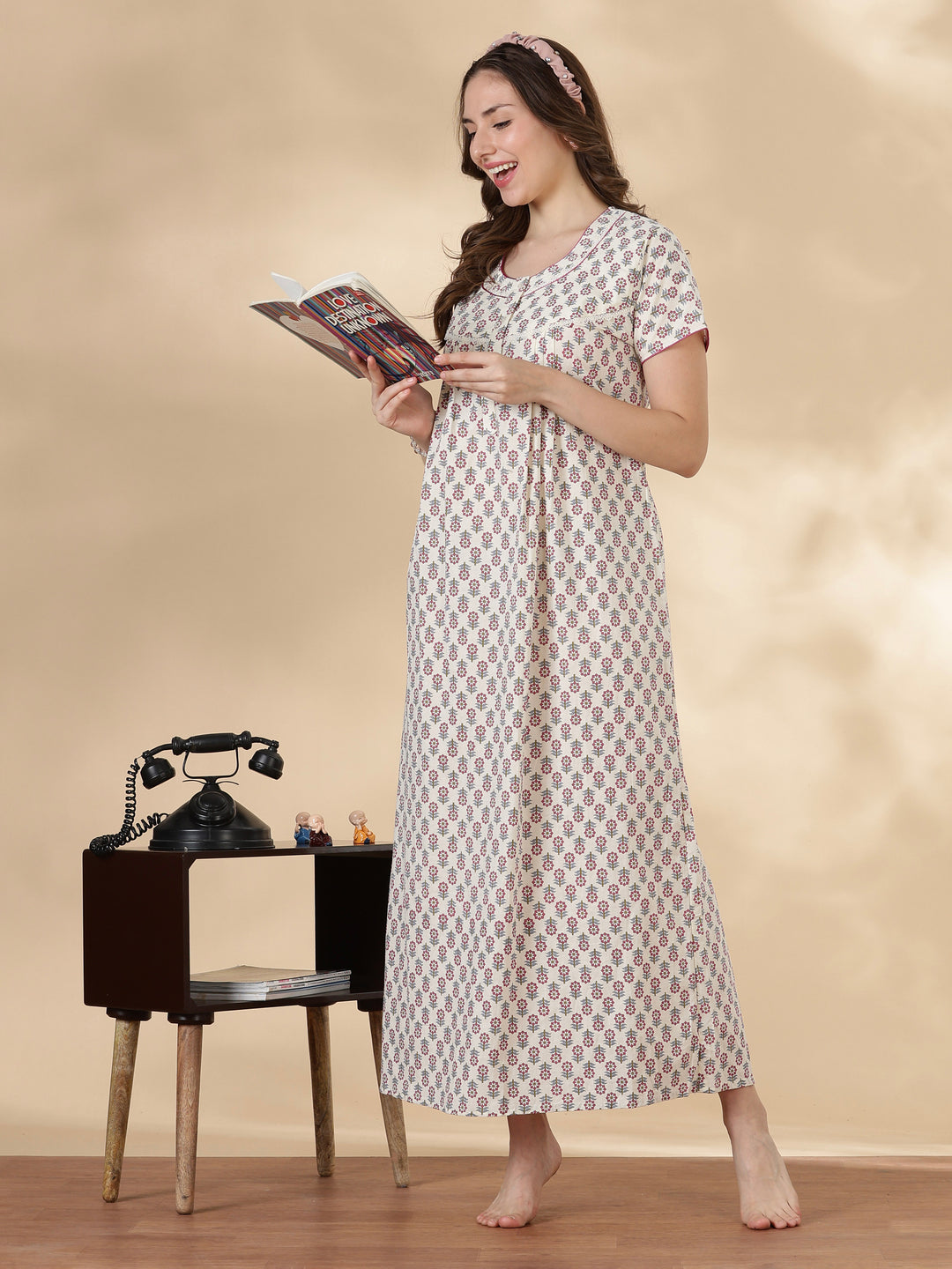 Lilac soft floral 100% pure cotton sleepwear for women