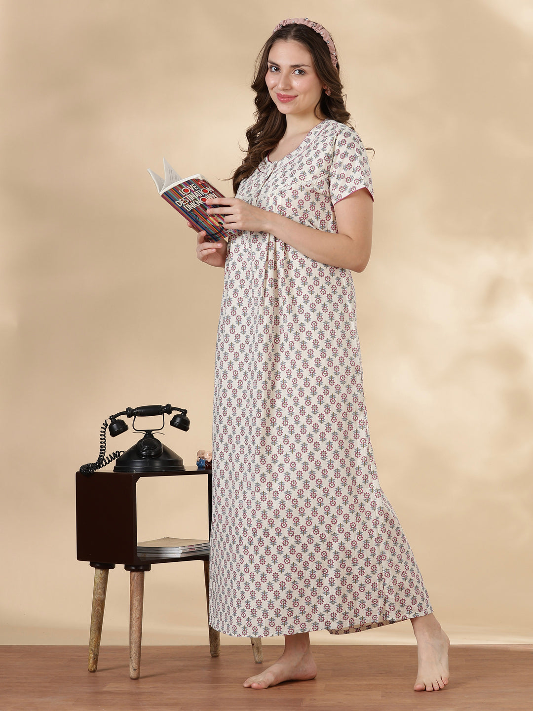 Lilac soft floral 100% pure cotton sleepwear for women