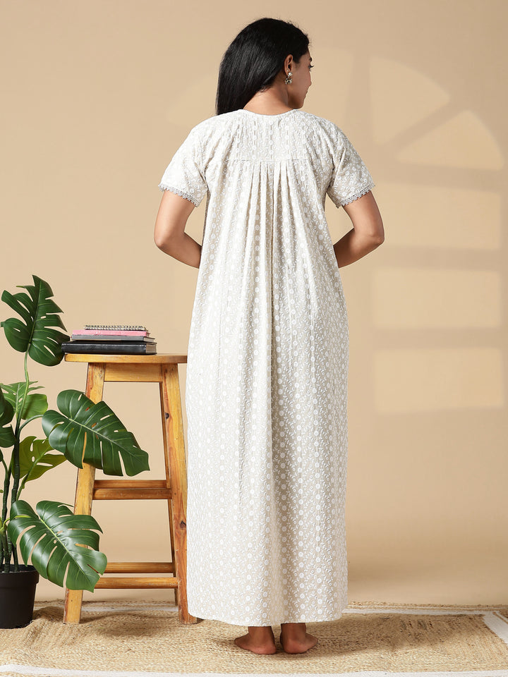 Creamish branded pure cotton nighty for women In India