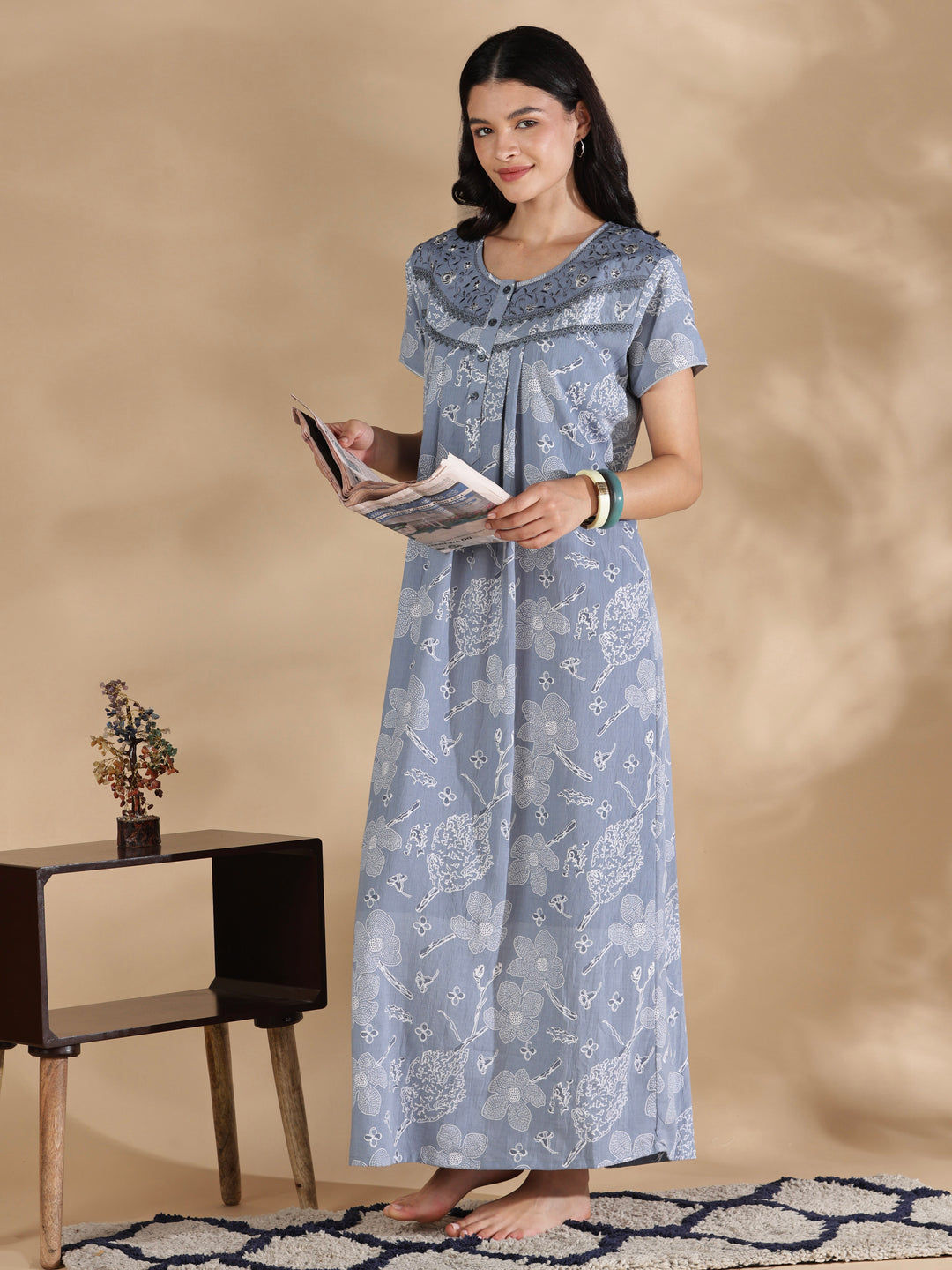 Floral crush cotton designer nighty for women online