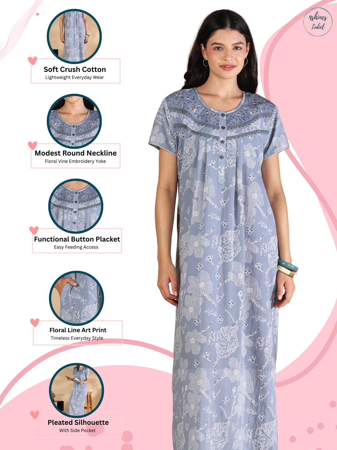 Floral crush cotton designer nighty for women online