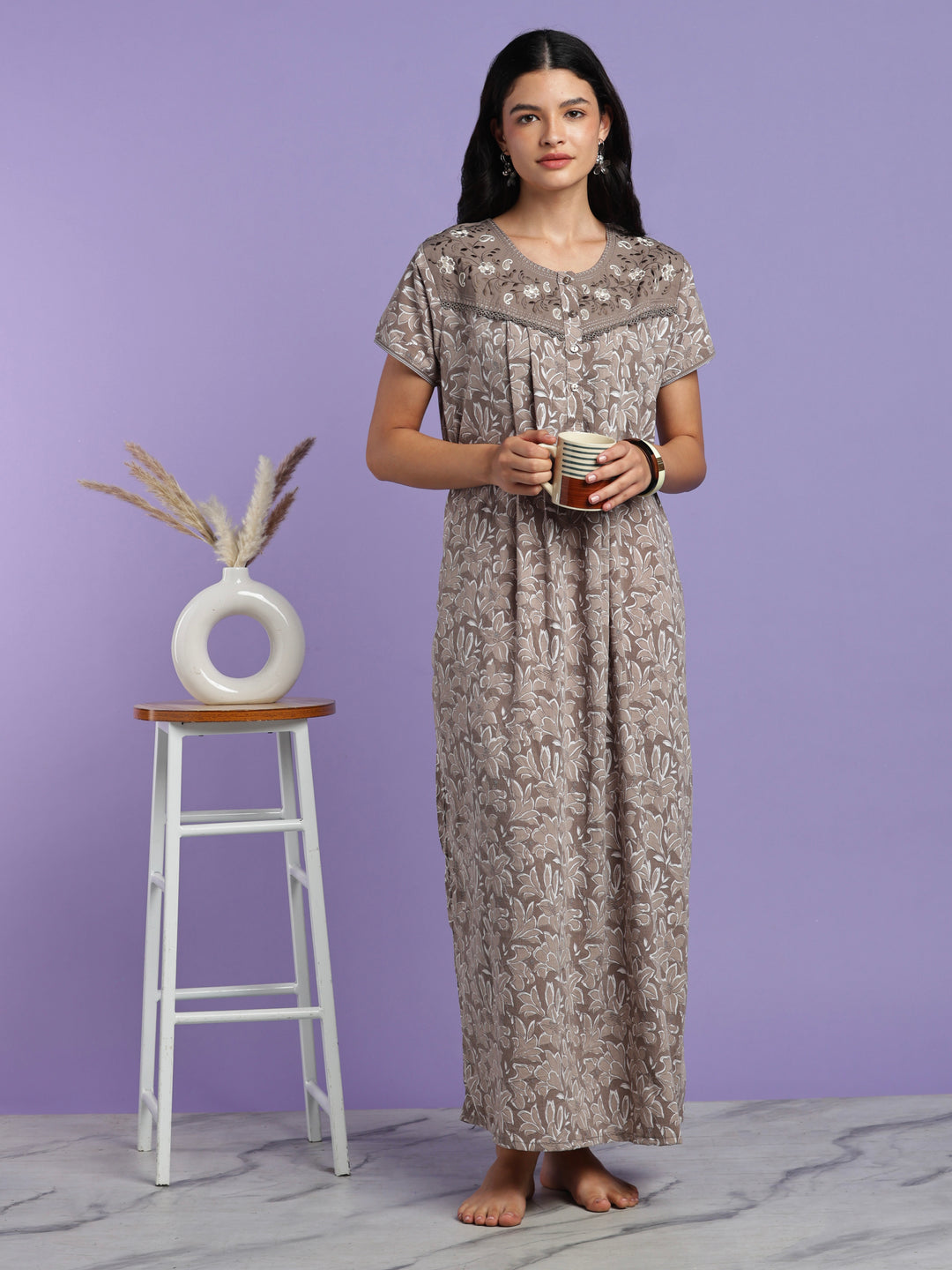 Mocha crush cotton floral nighty for women online