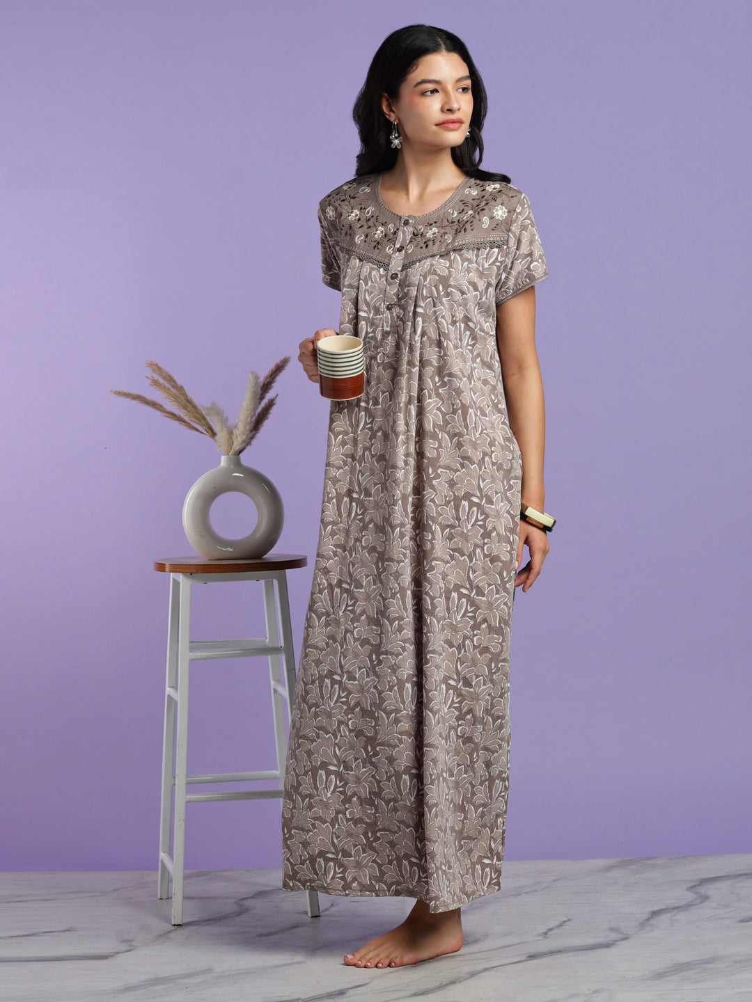 Mocha crush cotton floral nighty for women online