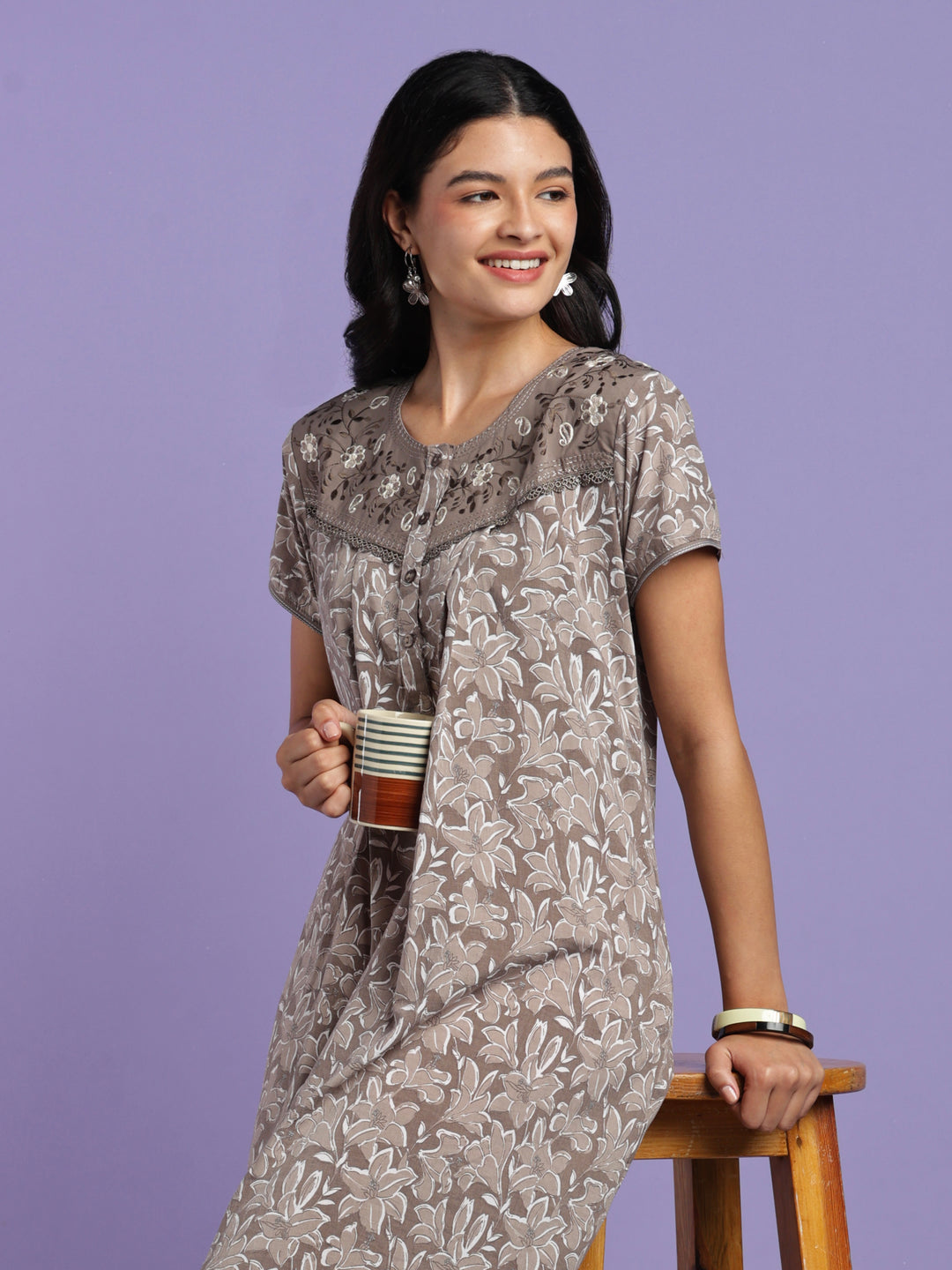 Mocha crush cotton floral nighty for women online