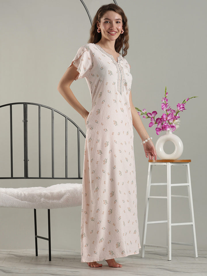 Misty Peach Crush Cotton Tulip Nighty for Women