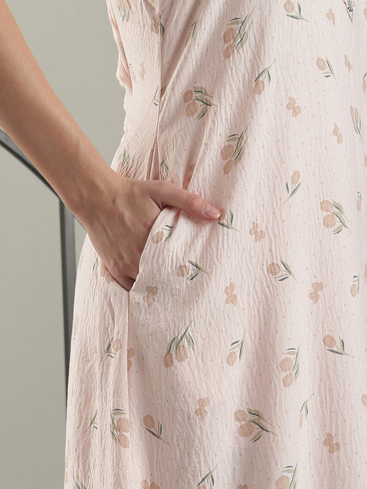 Misty Peach Crush Cotton Tulip Nighty for Women