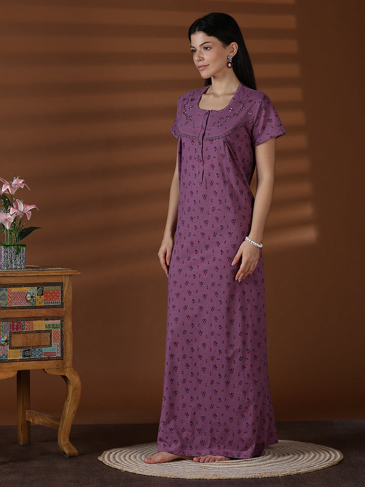 Cotton blend soft daily wear nighty for women in violet