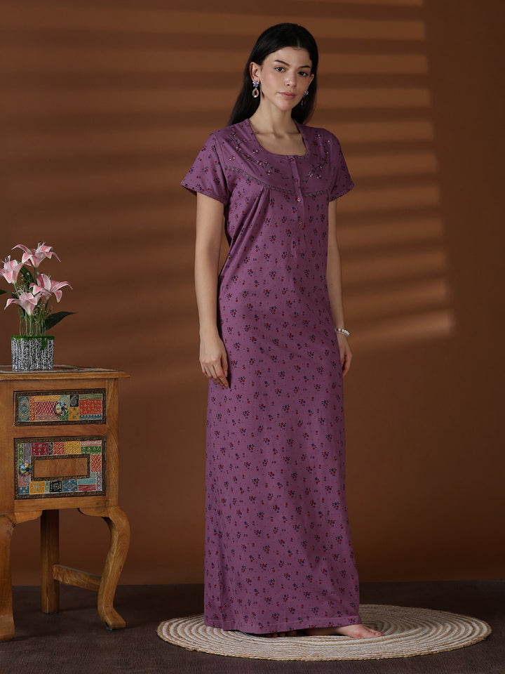 Cotton blend soft daily wear nighty for women in violet