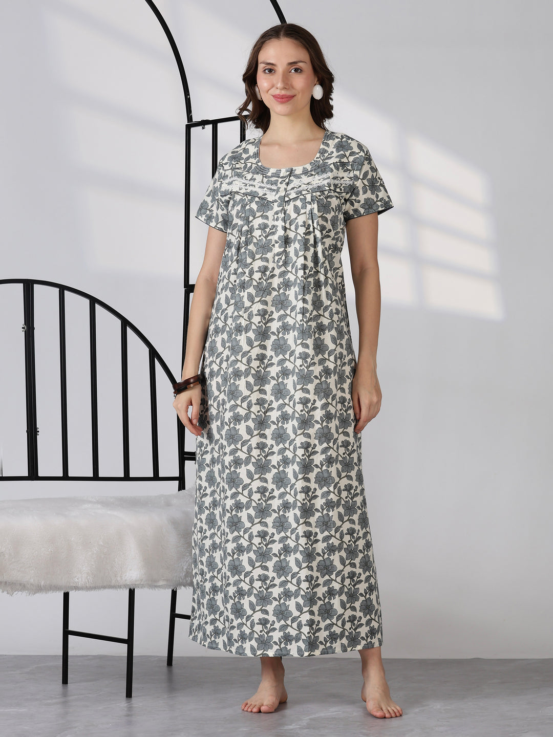 Slate floral daily wear cotton nightwear for women