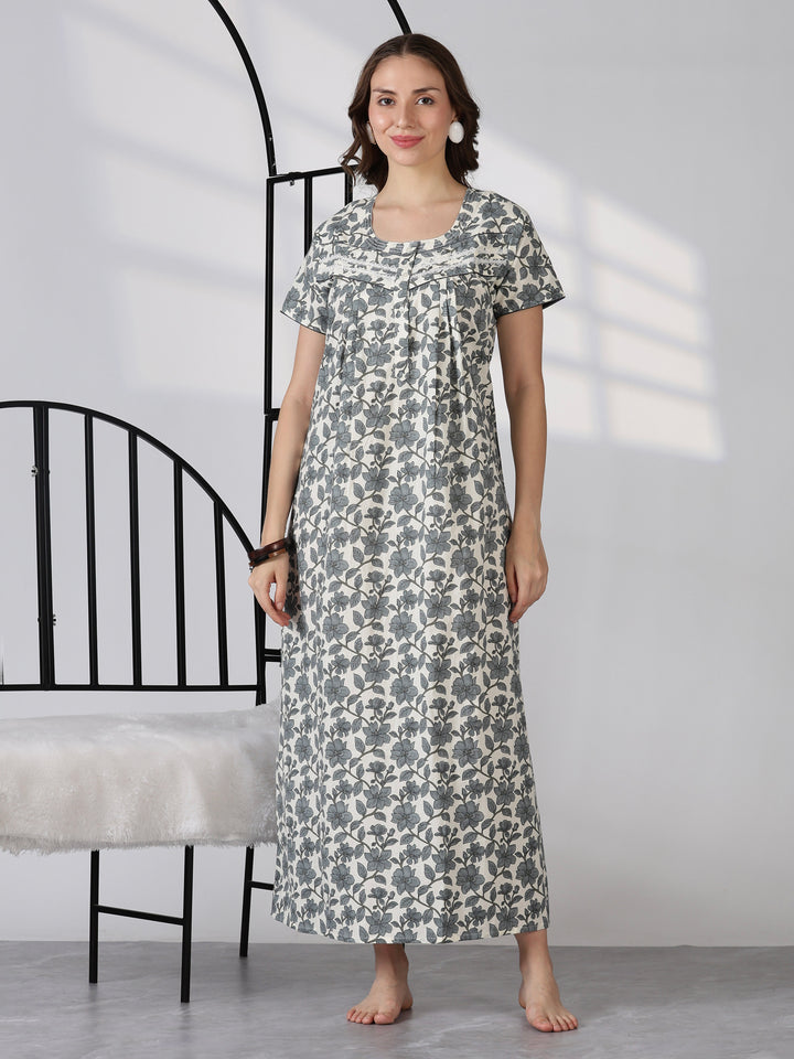 Slate floral daily wear cotton nightwear for women