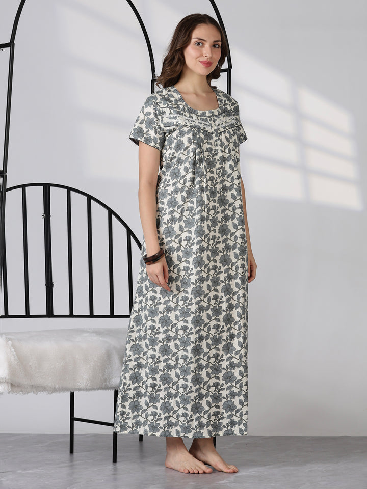Slate floral daily wear cotton nightwear for women