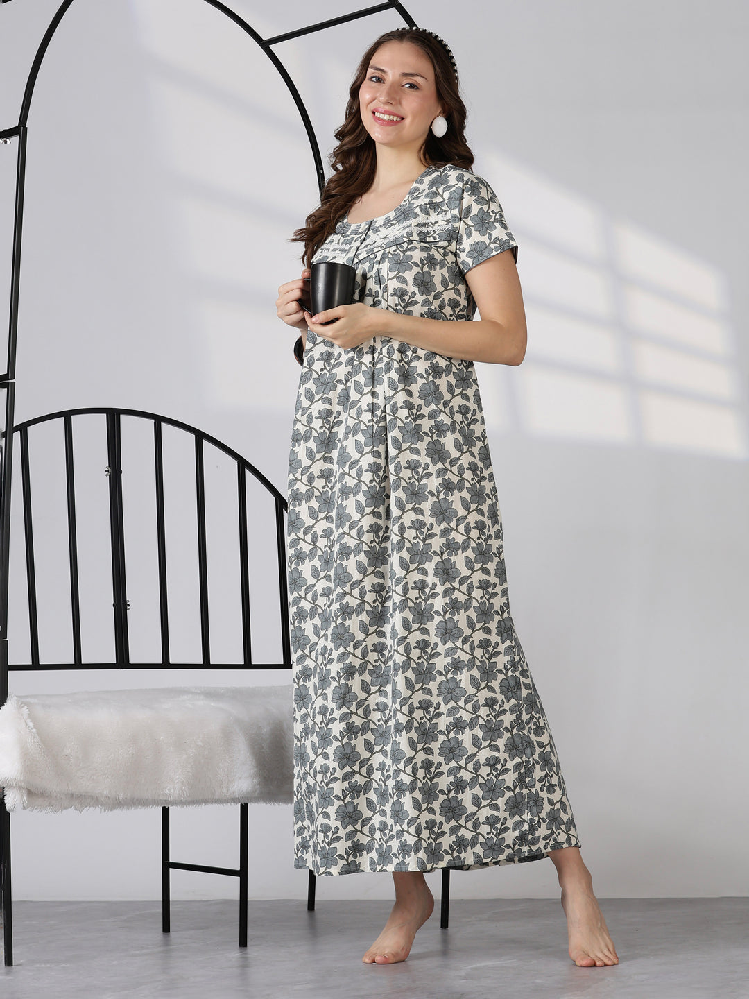 Slate floral daily wear cotton nightwear for women