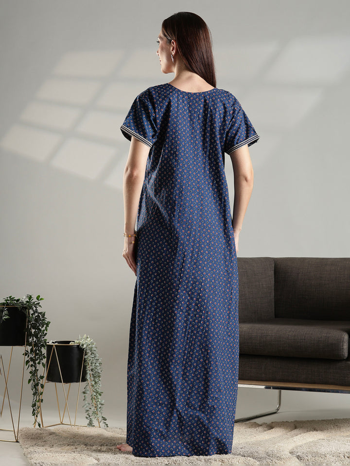 Blue soft daily wear pure cotton nighty for women