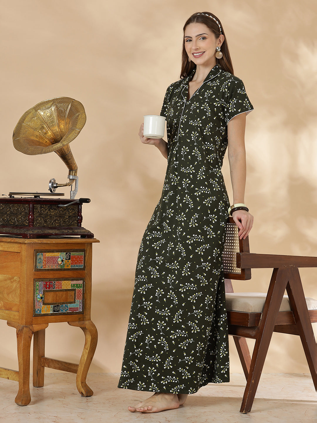 Buy Dark Green Branded Hosiery Cotton Nighty Dress for Women Hosiery Cotton / L/42