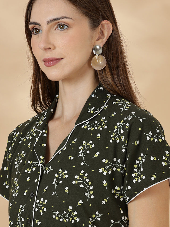 Dark green branded hosiery cotton nighty dress for women