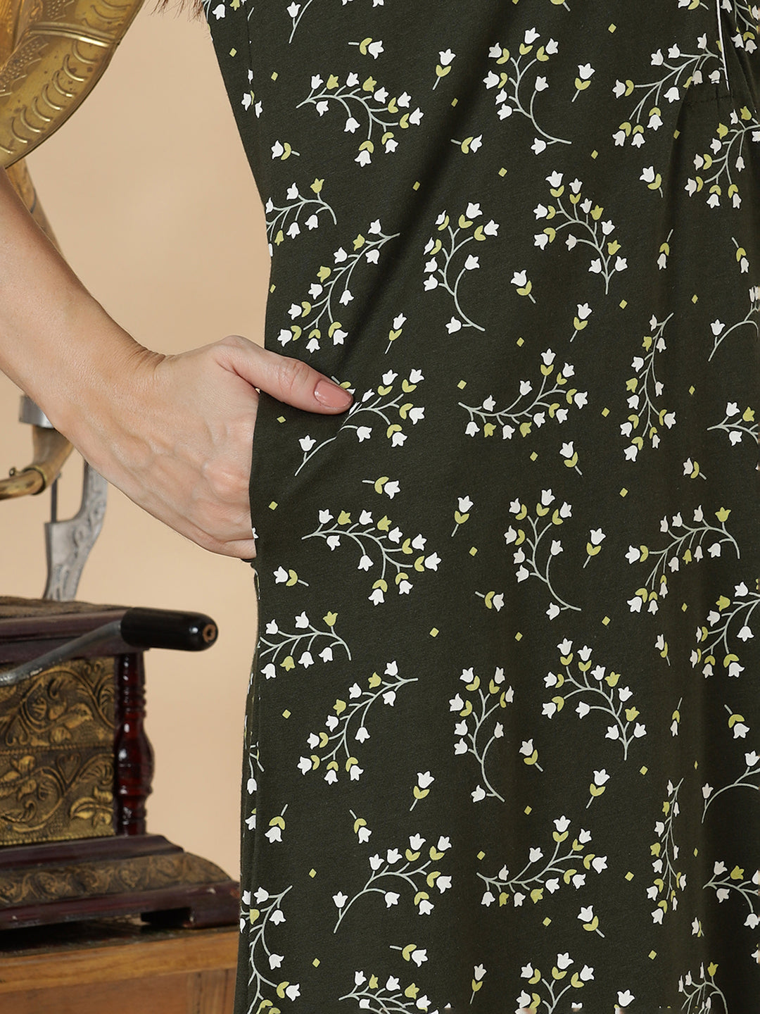 Dark green branded hosiery cotton nighty dress for women