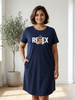 Dark Navy Knee Length Cotton Nighty for Women Relaxed Fit Graphic Print