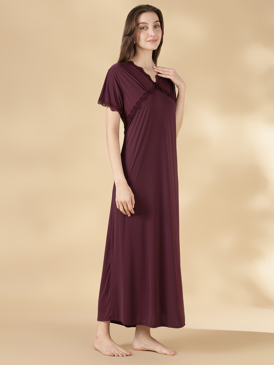 Malai fabric designer nightwear for women in dark purple