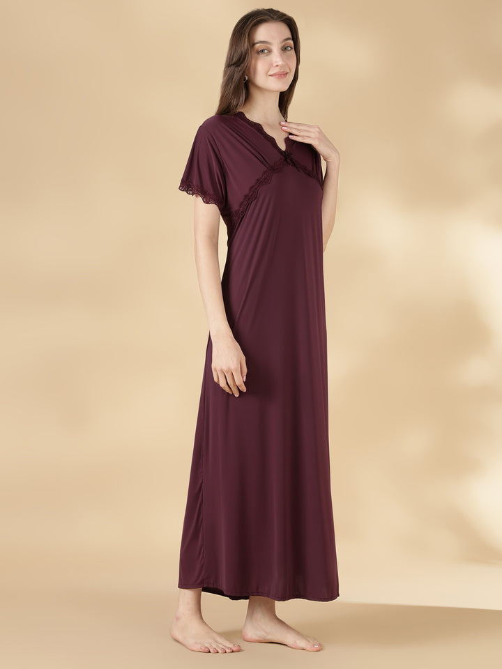 Malai fabric designer nightwear for women in dark purple