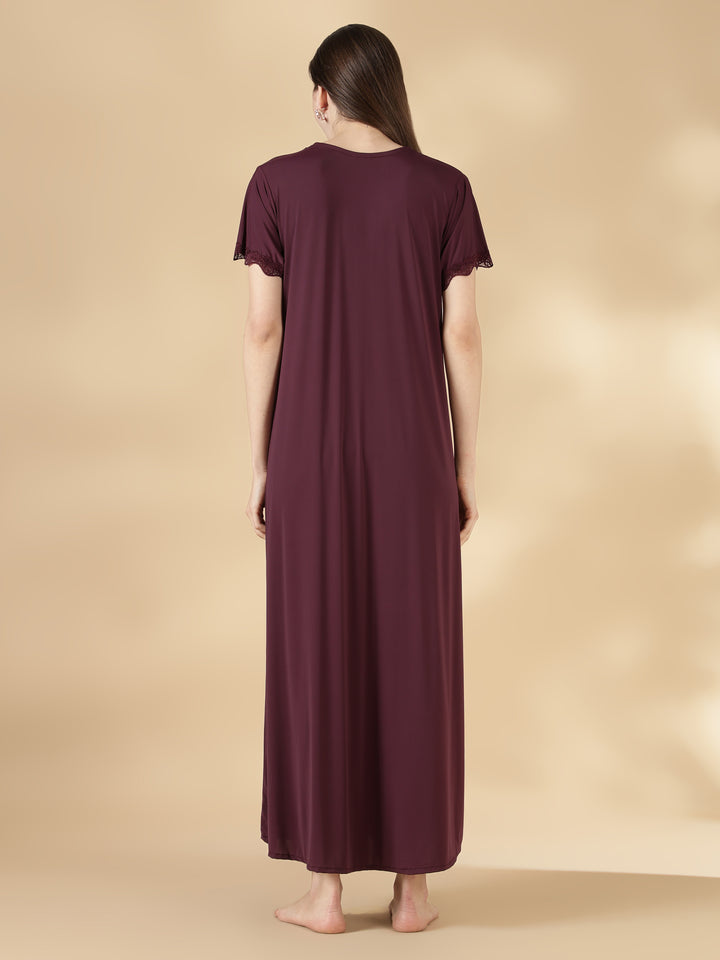 Malai satin designer nightwear for women in dark purple