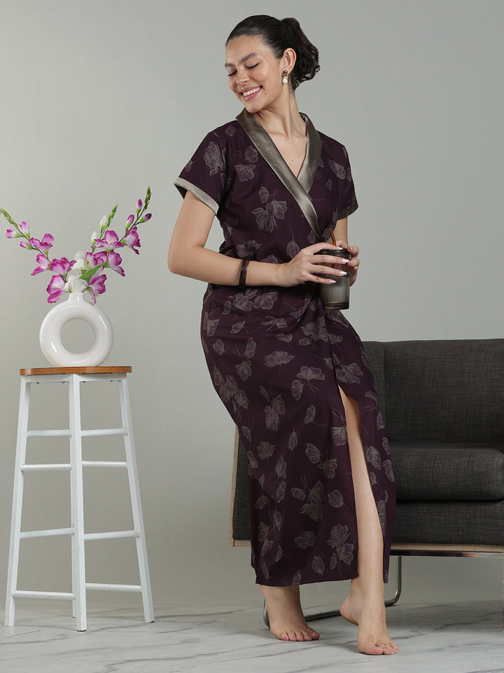 Dark wine viscose blend premium quaity housecoat for women