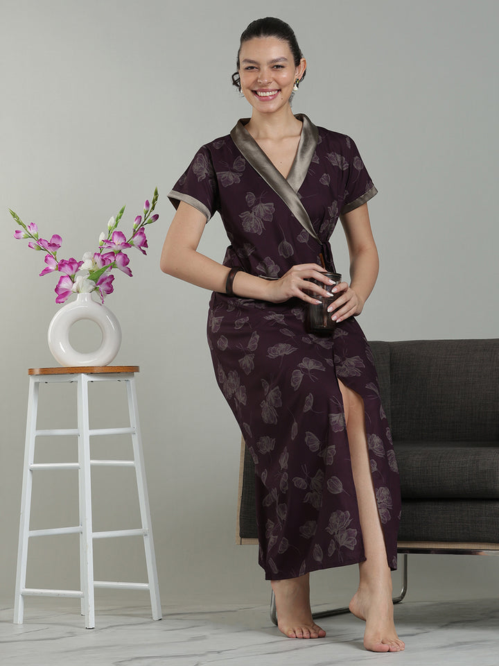 Dark wine viscose blend premium quaity housecoat for women