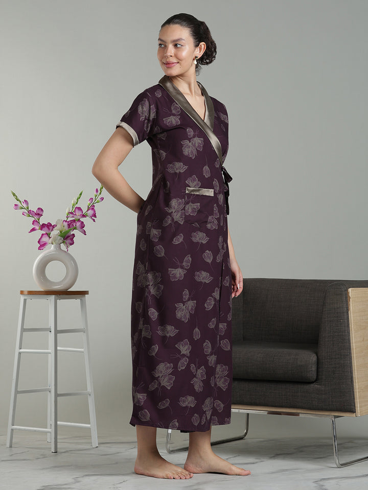 Dark wine viscose blend premium quaity housecoat for women