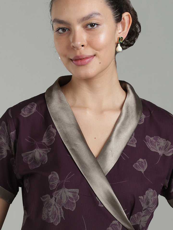 Dark wine viscose blend premium quaity housecoat for women