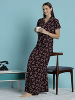 Wine Bloom Hosiery Cotton Designer Nighty for Women Soft Fit