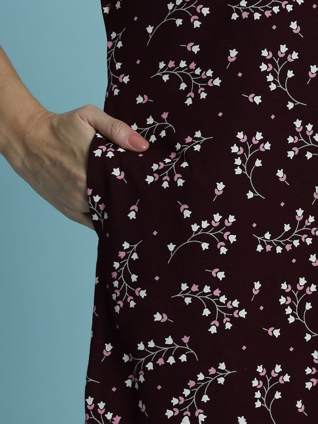 Deep maroon hosiery cotton nighty dress for women