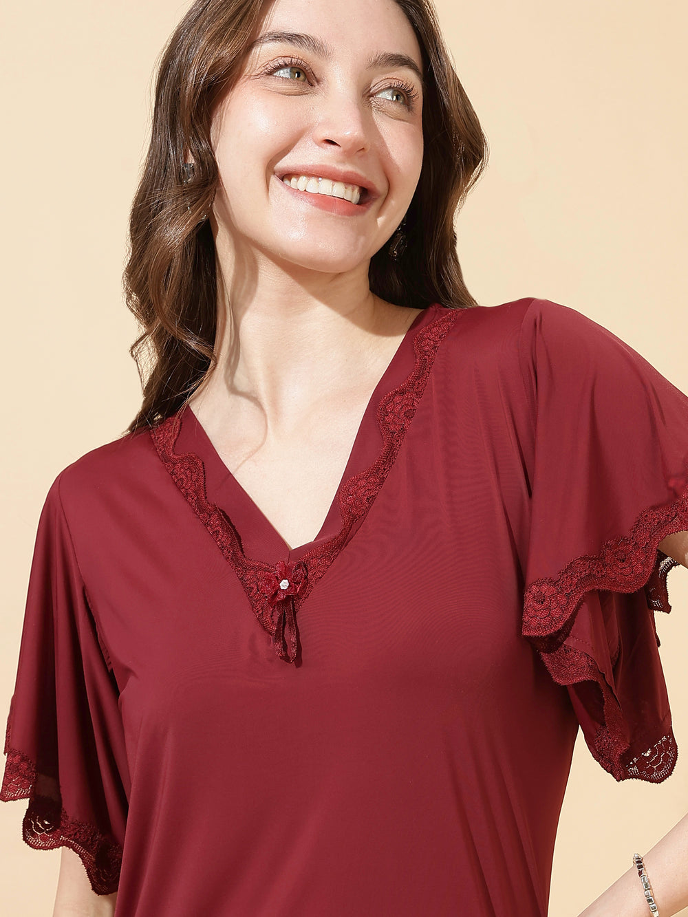 Deep red soft modal blend best designer nighty for women
